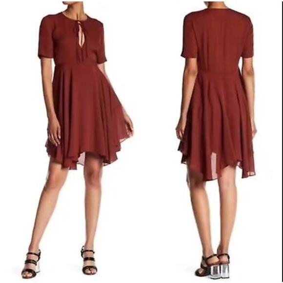 A.L.C. Sosta Silk Handkerchief Hem Dress | Rust Red | Size 10 - Picture 1 of 6